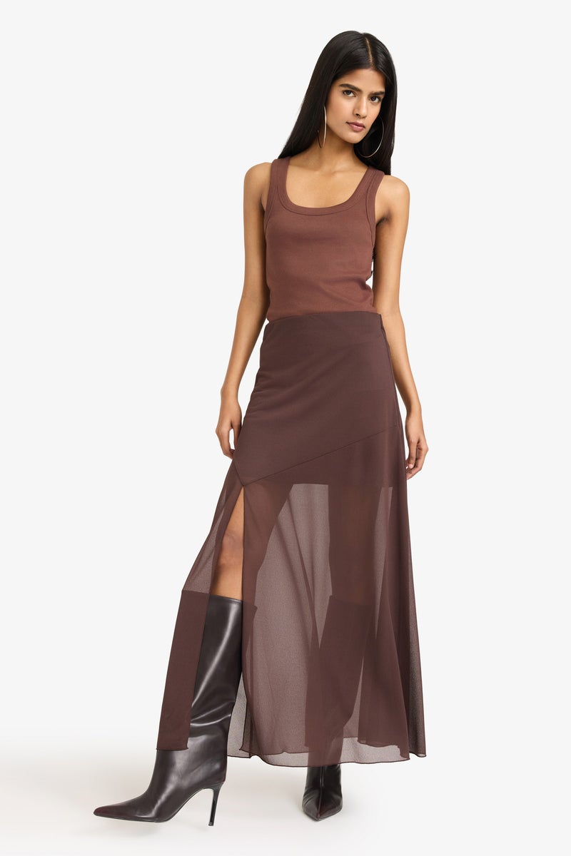 DeFacto Brown Woman A Cut Crepe Normal Waist Maxi Knitted Skirt Casual - Image 2